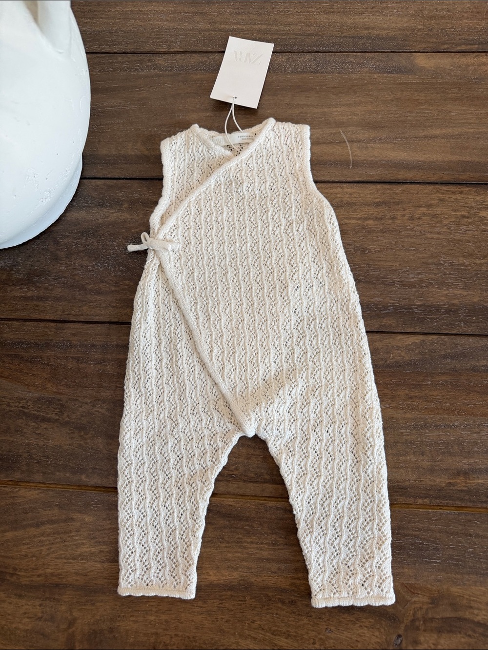 Zara Cream Knit Wrap Romper - Textured Sleeveless Jumpsuit